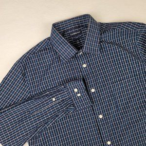 Croft & Barrow Men's Blue Plaid Button Down Long Sleeve Shirt Easy Care 17-34/35